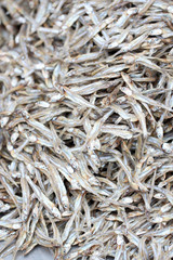 texture of anchovy fish after drying in sunlight.