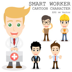 Smart worker cartoon character eps 10 vector illustration