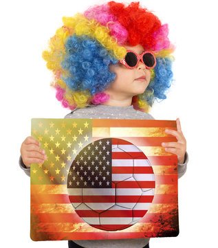 Child with USA soccer background