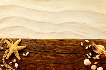 Fototapeta na wymiar Summer beach concept with wooden planks