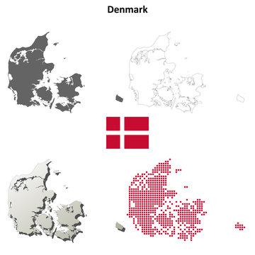 Blank detailed contour maps of Denmark