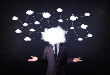 Business man with cloud network head