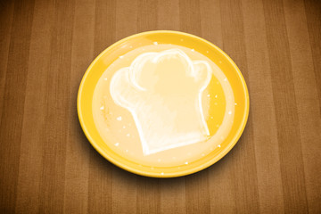 Colorful plate with hand drawn white chef symbol