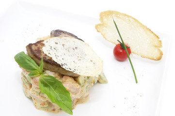 meat with mushrooms, tomatoes, herbs and jewelry