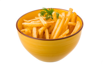 French fries on white background