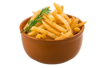 French fries on white background