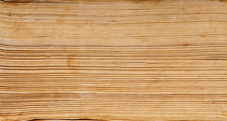 old book paper background, macro of spine pages folded in stack