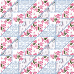 Patchwork seamless lace floral roses pattern