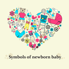 Stylized heart with subjects of newborn baby