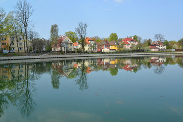 Kaliningrad.  Panorama of the embankment of the Grain lake (pond