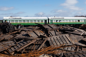 Fototapeta premium train at the metal scrap yard