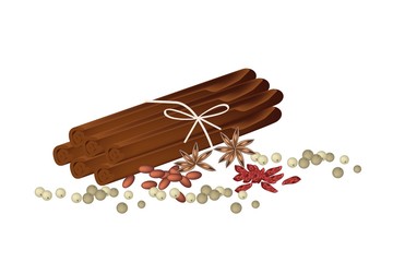 Dried Star Anise with Cinnamon Sticks and Peppercorns