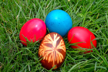 Easter Dekoration with colorful egs in grass