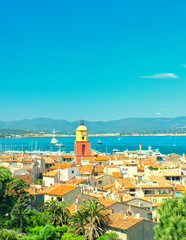 Fototapeta na wymiar Beautiful view of Saint-Tropez. Seascape and blue sky