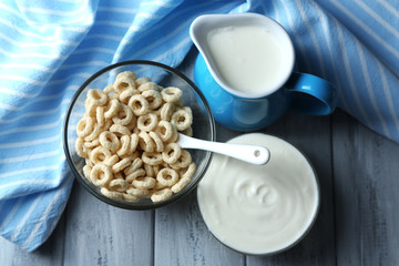 Homemade yogurt and delicious  cereals in bowl