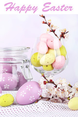Composition with Easter eggs and blooming branches
