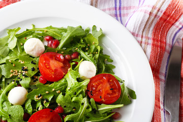 Green salad made with  arugula, tomatoes, cheese mozzarella