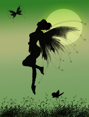 Sweet fairy girl flying with butterflies