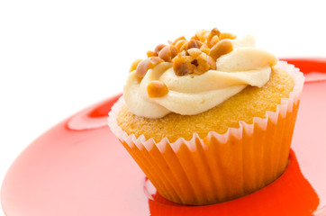 Nuts cupcake isolated on white background