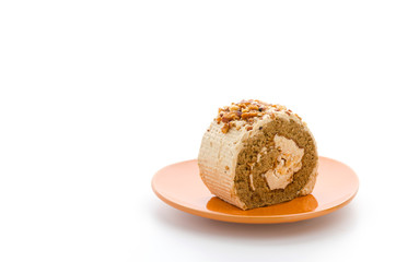Roll coffee cake isolated on white background