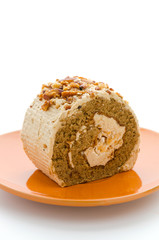 Roll coffee cake isolated on white background