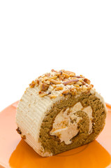 Roll coffee cake isolated on white background