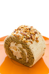 Roll coffee cake isolated on white background