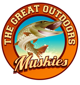 Muskie fishing illustration label design
