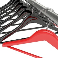 Black and red clothes hangers isolated on white