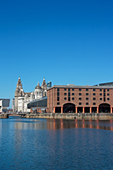 Obraz premium Albert Dock and Liver Buildings Liverpool UK