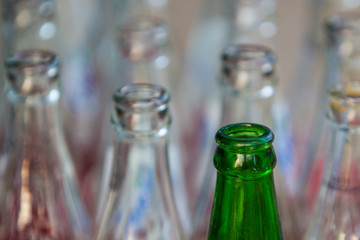 empty green and white glass bottles.
