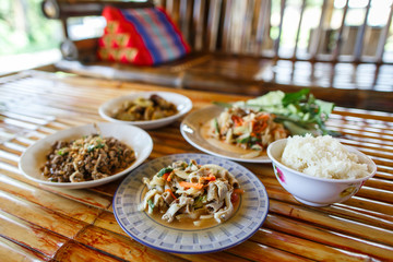 Thai launch/dinner set  on bamboo background