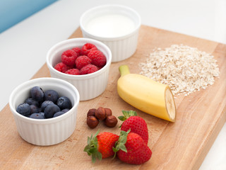 Ingredients for oatmeal with fresh fruit