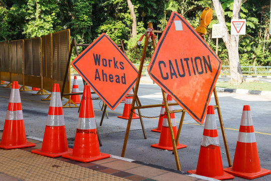 caution sign in construction site