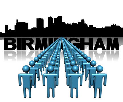 Lines Of People With Birmingham Alabama Skyline Illustration