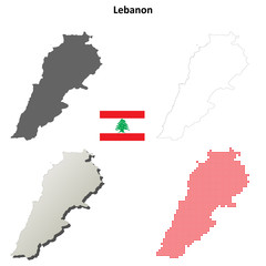 Blank detailed contour maps of Lebanon