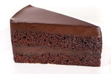 Chocolate cake on white dish