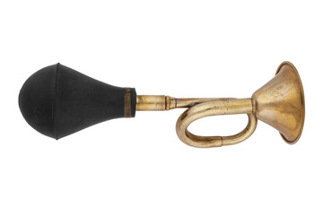 brass horn in retro style on a white background