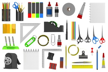 realistic 3d render of stationery tools