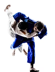 Foto auf Acrylglas Kampfkunst Judokas Kämpfer kämpfen Männer Silhouetten