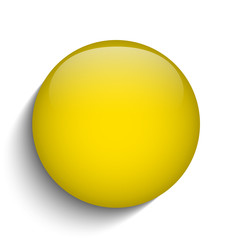 Yellow Glass Circle Button on White Background