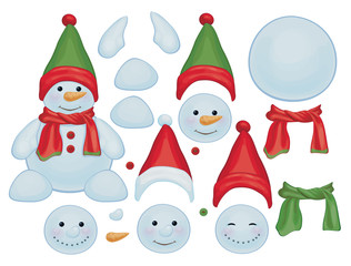 Vector snowman template, make own snowman.