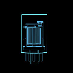 Electric relay x-ray blue transparent isolated on black