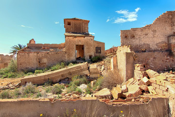 old village destroyed in ruins and abandoned by the bombs of war