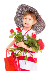 young girl with hat goes shopping.