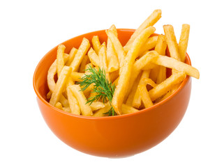 French fries on white background