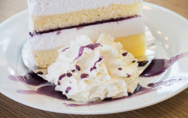 Whipped cream and blueberry cake