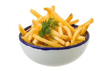 French fries on white background