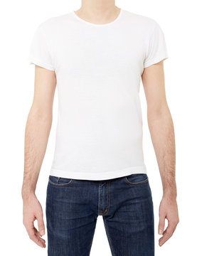 White t-shirt on man on white, clipping path