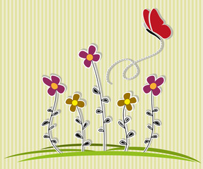 spring illustration with butterflies and flowers
